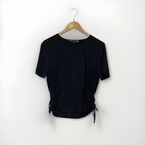 Veronica Beard Womens T-shirt Tazi Black L Gathered Side Tie Ruched Pima
